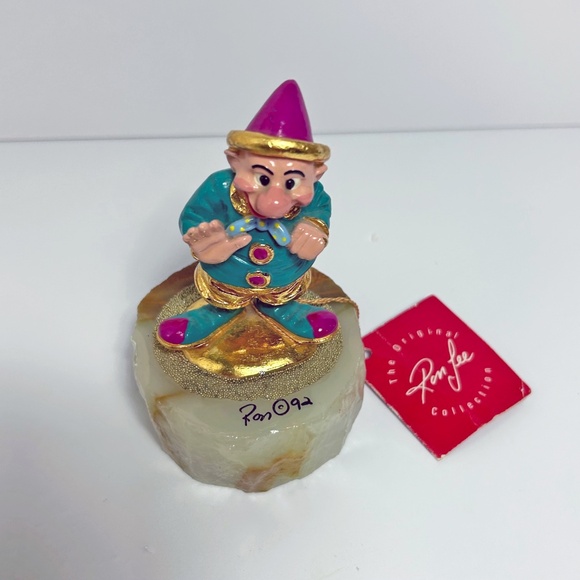 Vintage 1992 Ron Lee Clown sculpture Dwarf clown, Onyx base, 24k gold plating - Picture 2 of 7